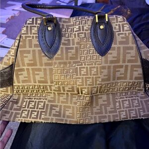 Fendi Tan and Black Monogram Satchel